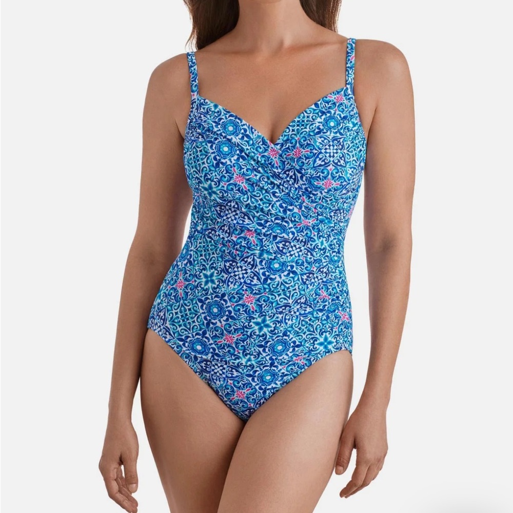 Longitude Blue and Pink Patterned One Piece Swimsuit